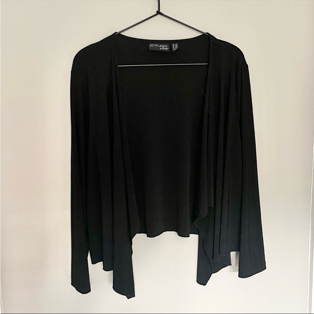🎁3/$30 Attitudes by Renee Black Long Sleeve Open Front Cardigan Asymmetrical 1XP